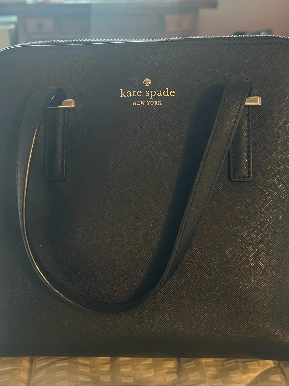 kate spade Black Saffiano Dome Satchel with Gold Accents